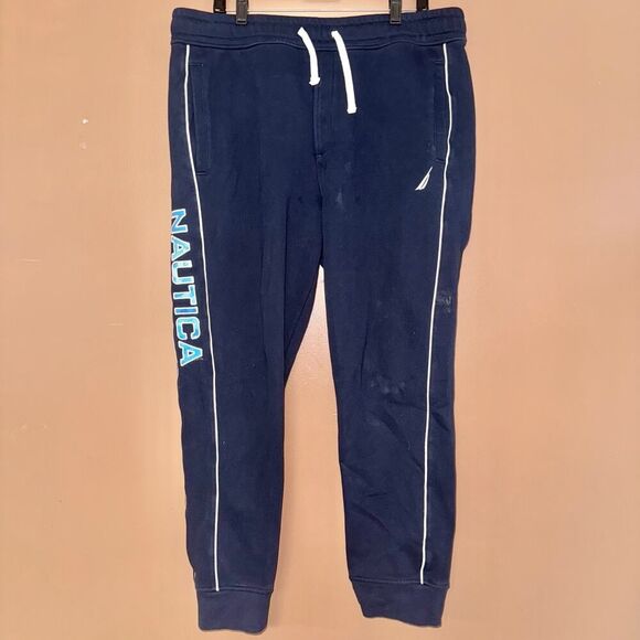 Nautica Men's Nautical Side Striped Logo Knit Fleece Sweatpants Navy - Size XL - Picture 1 of 10